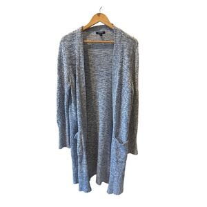 Chaps Cardigan Sweater Women's Med Cotton Blend Blue & White Open Front